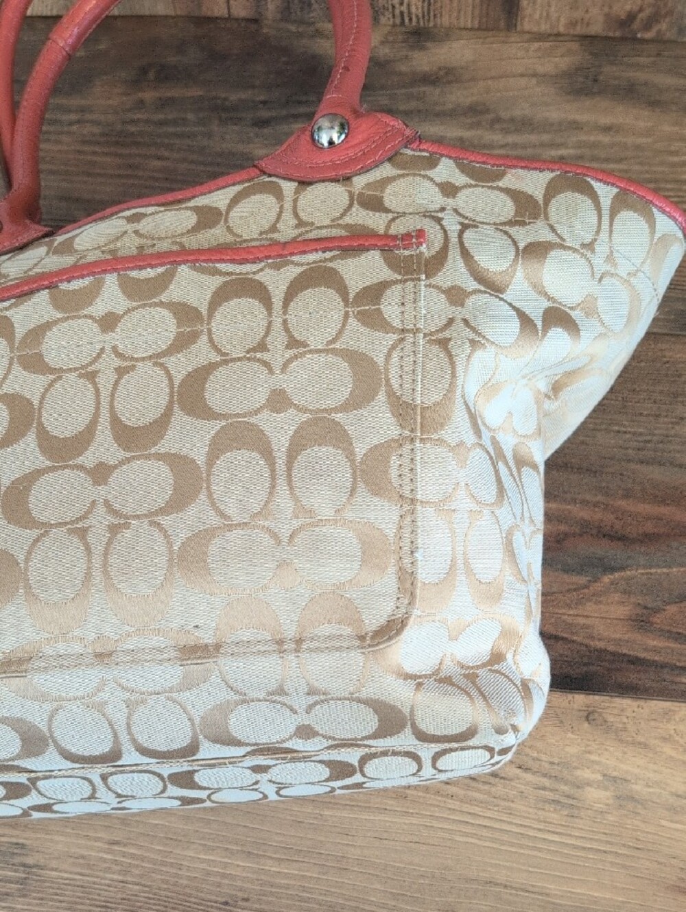 Coach Bleecker Signature Floral FF16276 Tan Pink Floral Tote Bag w/Leather M409 - Picture 3 of 13